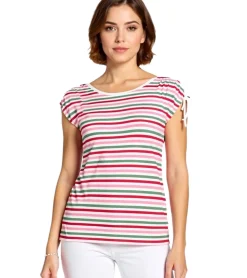Tops & T-Shirts*BOYSEN´S Damen T-Shirt ausgefallenes Sommer-Shirt mit Raffärmeln 10332017 Rot/Weiß/Grün/Pink