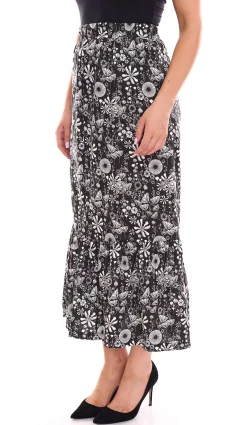 Röcke*BOYSEN´S Jersey-Rock angesagter Damen Maxi-Rock mit Allover-Blumendruck 18995961 Schwarz/Weiß