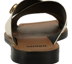 Zehentrenner & Sandalen*Bronx Damen Echtleder-Sandale mit flachem Blockabsatz Sommer-Pantolette mit Marken-Applikation 84856-H 05 Beige