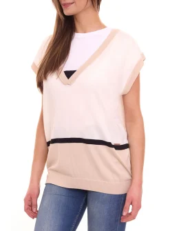 Sweater & Pullover*bruno banani Damen Pullunder mit nachhaltiger Viskose Color-Blocking 10298354 Beige/Schwarz