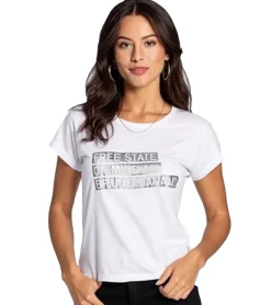 Tops & T-Shirts*bruno banani Damen Statement T-Shirt Kurzarm-Shirt mit FREE STATE OF MIND Druck Sommer-Shirt 22462506 Weiß