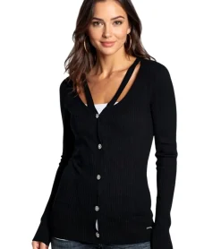 Mäntel & Jacken*bruno banani Damen Strick-Jacke modischer Cardigan mit Cut Out´s 41842609 Schwarz
