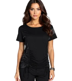 Tops & T-Shirts*bruno banani Damen T-Shirt mit seitlicher Raffung Sommer-Shirt Party 15333800 Schwarz