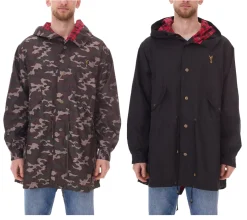 Jacken & Mäntel*Cavallo de Ferro Herren Parka im Camouflage-Look Herbst-Jacke mit Kapuze Übergangs-Jacke CSJA002 Grün oder Schwarz