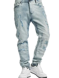 Jeans & Hosen*CAYLER & SONS Paneled Denim Pants Distressed Hellblau/Weiß