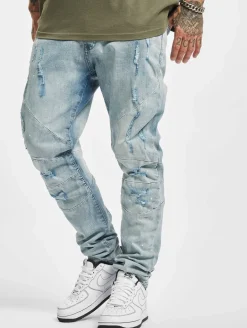 Jeans & Hosen*CAYLER & SONS Paneled Denim Pants Distressed Hellblau/Weiß