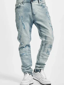 Jeans & Hosen*CAYLER & SONS Paneled Denim Pants Distressed Hellblau/Weiß