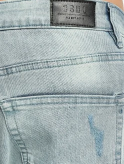 Jeans & Hosen*CAYLER & SONS Paneled Denim Pants Distressed Hellblau/Weiß