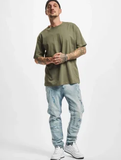 Jeans & Hosen*CAYLER & SONS Paneled Denim Pants Distressed Hellblau/Weiß