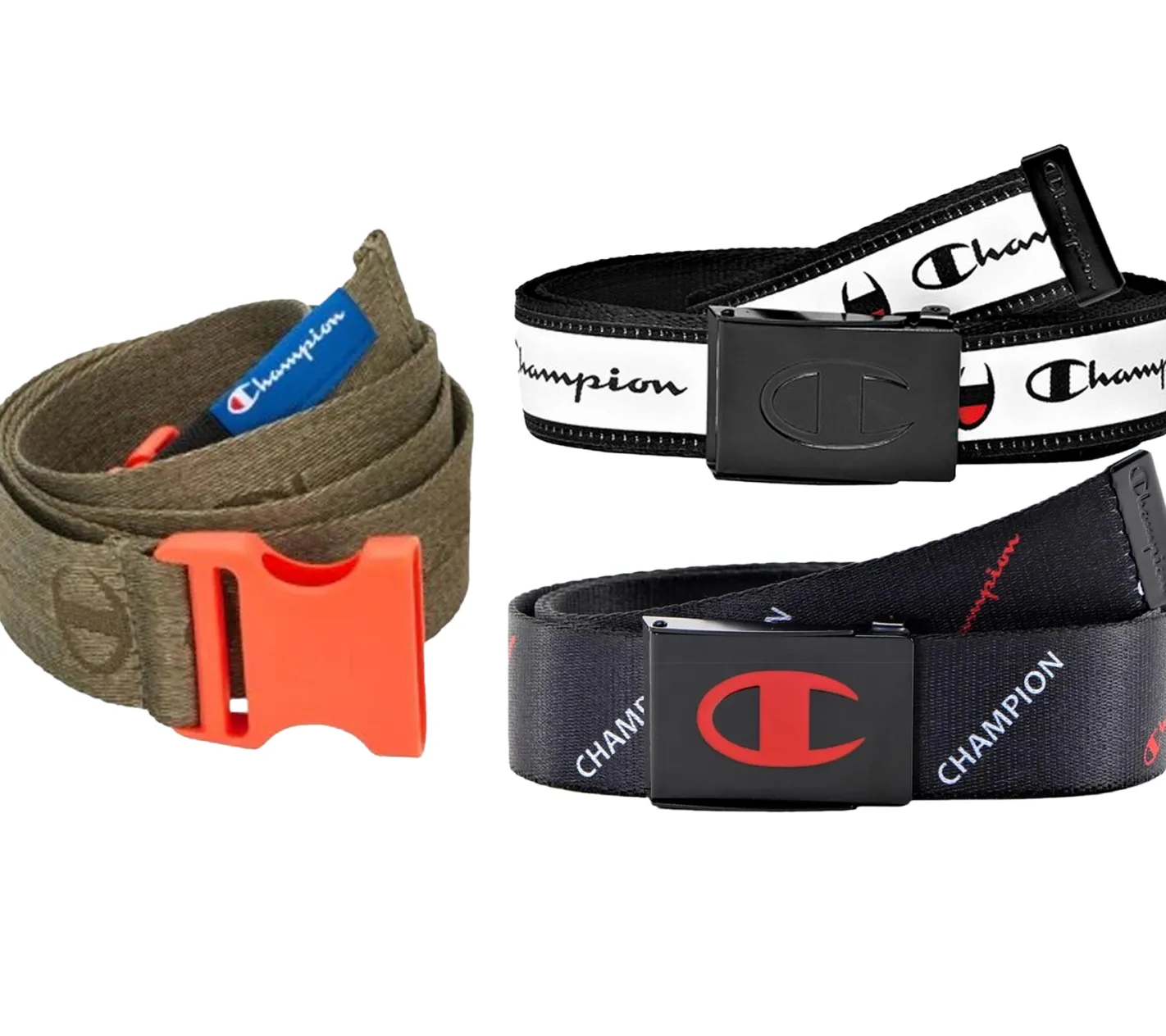 Gürtel*Champion Gewebe-Gürtel für Damen und Herren Steckschnallen-Gürtel Alltags-Gürtel Stoff-Gürtel in Oliv-Grün oder Schwarz mit verschiedenen Details Steckschnalle Olivgrün/Orange