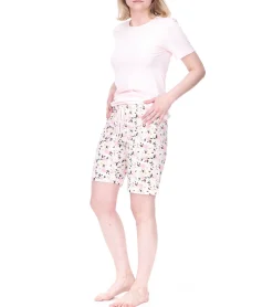 Bademode & Nachtwäsche*CINQUE Shorty Damen Baumwoll-Pyjama kurze Hose mit Blumen-Print Rundhals-Shirt Rosa/Weiß