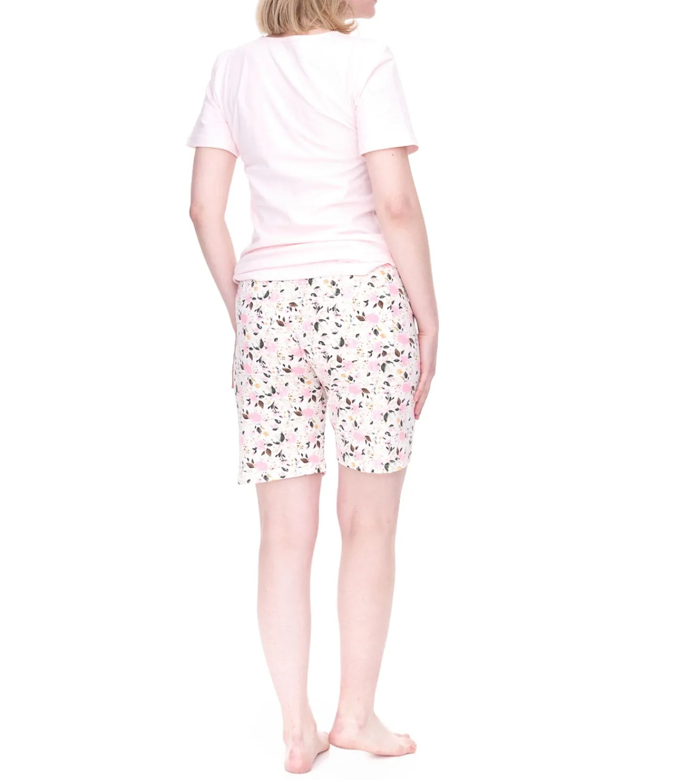 Bademode & Nachtwäsche*CINQUE Shorty Damen Baumwoll-Pyjama kurze Hose mit Blumen-Print Rundhals-Shirt Rosa/Weiß