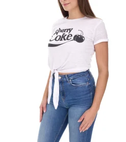 Tops & T-Shirts*Coca-Cola Damen T-Shirt mit "cherry Coke" Print Rundhals-Shirt Baumwoll-Shirt 900468 Weiß