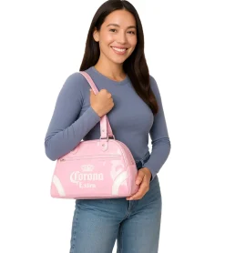 Rucksäcke & Taschen*BioworldMerch Corona Bier Bowling Bag Damen Handtasche Schulter-Tasche mit Logoschriftzug 31 x 22 x 12 cm MB53346COR0 Rosa