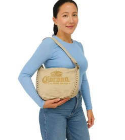 Rucksäcke & Taschen*BioworldMerch Corona Bier Canvas Schulter-Tasche kleiner Shopper Fan-Artikel Canvas Tasche 34x21 cm Beige/Braun