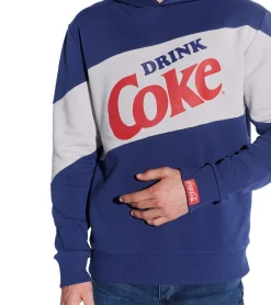 Pullover & Sweater*COURSE Coca Cola Herren Hoodie im Color-Blocking-Design Kapuzen-Pullover mit Retro Coke-Print und Patch Baumwoll-Sweater 5015 Blau/Weiß