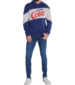 Pullover & Sweater*COURSE Coca Cola Herren Hoodie im Color-Blocking-Design Kapuzen-Pullover mit Retro Coke-Print und Patch Baumwoll-Sweater 5015 Blau/Weiß