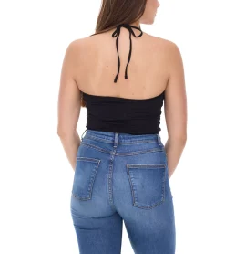 Tops & T-Shirts*COURSE Damen Crop Top stylisches Sommer-Shirt Tank-Top 900679 Schwarz