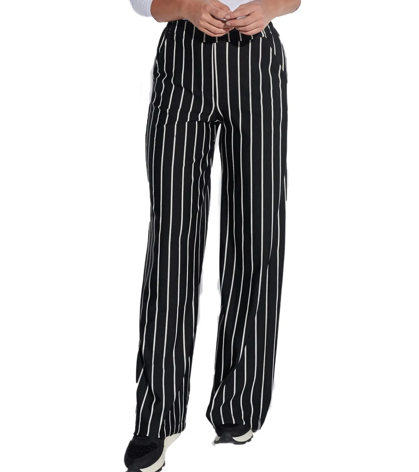 Hosen & Jeans*COURSE Damen High Waist Business-Hose gestreifte Büro-Hose Alltags-Hose Loose Fit 68695405 Schwarz/Weiß