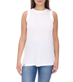 Tops & T-Shirts*COURSE Damen Long-Top Rundhals-Shirt Sommer-Top Tank-Top Freizeit-Shirt 900789 Weiß
