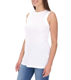 Tops & T-Shirts*COURSE Damen Long-Top Rundhals-Shirt Sommer-Top Tank-Top Freizeit-Shirt 900789 Weiß
