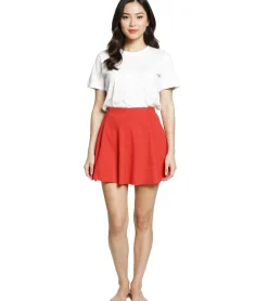 Röcke*COURSE Damen Mini-Rock Jersey-Rock mit Gummizug ausgestellter Sommer-Rock Rot