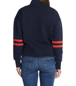 Sweater & Pullover*COURSE Damen Troyer-Pullover Baumwoll-Pullover mit Coca Cola-Print Langarm-Shirt 900959 Dunkelblau