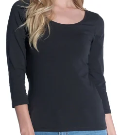 Tops & T-Shirts*COURSE Damen T-Shirt enganliegendes Sommer-Shirt mit 3/4 Arm Baumwoll-Oberteil Freizeit-Shirt 901500 Schwarz