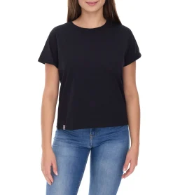 Tops & T-Shirts*COURSE Damen T-Shirt mit Armaufschlag Sommer-Shirt Baumwoll-Oberteil Freizeit-Shirt 900799 Schwarz