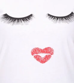 Tops & T-Shirts*COURSE Damen T-Shirt mit Kussmund-Aufdruck Sommer-Shirt Baumwoll-Oberteil Freizeit-Shirt 900069 Weiß