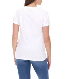 Tops & T-Shirts*COURSE Damen T-Shirt mit Kussmund-Aufdruck Sommer-Shirt Baumwoll-Oberteil Freizeit-Shirt 900069 Weiß