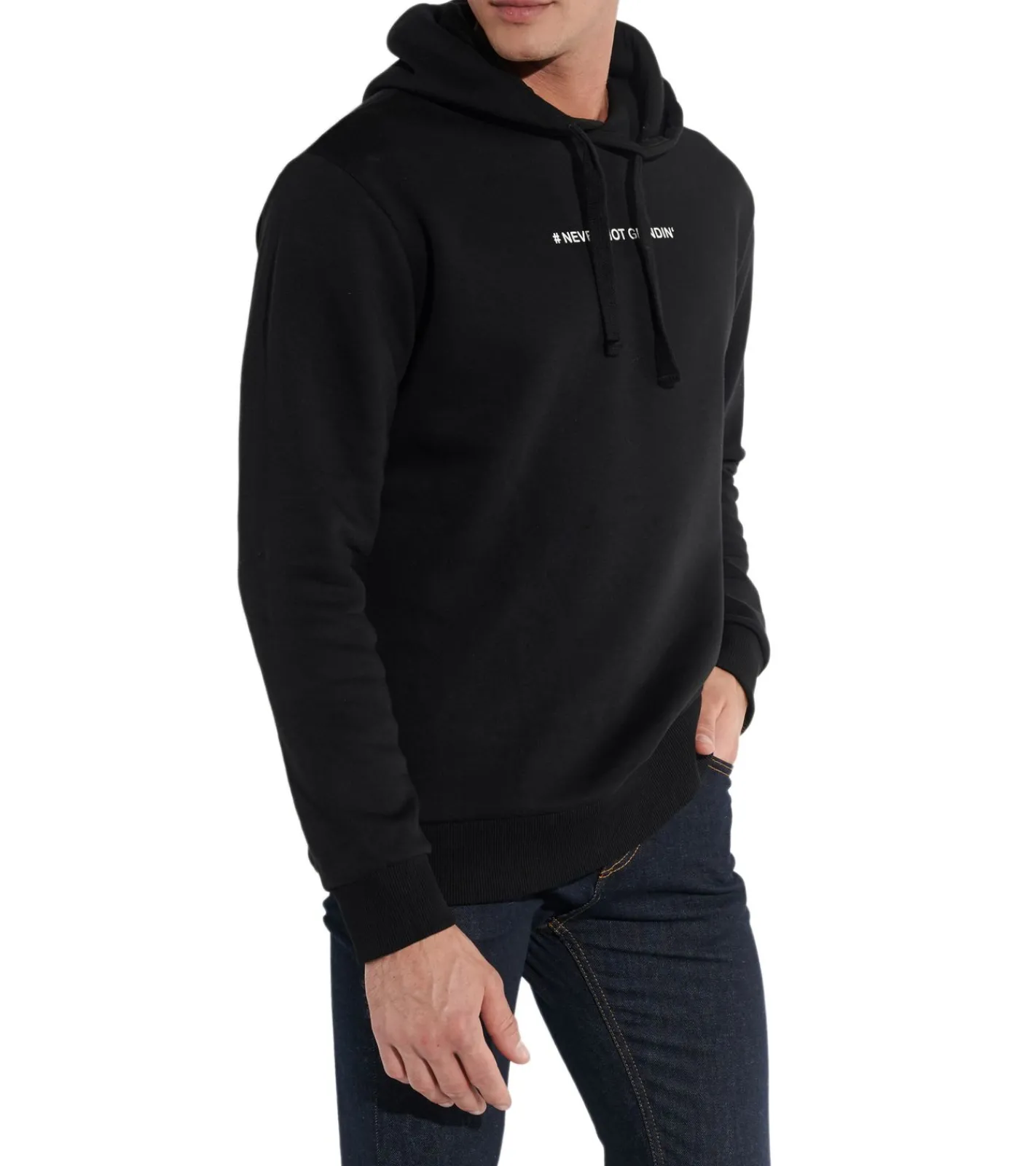 Pullover & Sweater*COURSE Herren Hoodie mit "# never not grindin"-Print auf Brust Kapuzen-Pullover Baumwoll-Sweater 901141 Schwarz