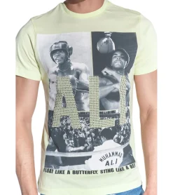 T-Shirts & Tank Tops*COURSE Herren T-Shirt mit großem Muhammad Ali Aufdruck Baumwoll-Shirt Rundhals-Shirt 900530 Gelb