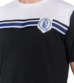 T-Shirts & Tank Tops*COURSE Herren T-Shirt mit Kontrastpasse und Streifenband Baumwoll-Shirt mit maritimen Badge 900110 Schwarz/Weiß