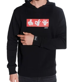 Pullover & Sweater*COURSE Mickey Mouse Herren Hoodie mit Mickey-Hand-Print und Patch Kapuzen-Pullover Baumwoll-Sweater 4846 Schwarz