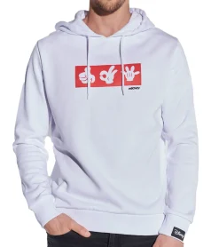 Pullover & Sweater*COURSE Mickey Mouse Herren Hoodie mit Mickey-Hand-Print und Patch Kapuzen-Pullover Baumwoll-Sweater 4845 Weiß