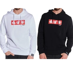 Pullover & Sweater*COURSE Mickey Mouse Herren Hoodie mit Mickey-Hand-Print und Patch Kapuzen-Pullover Baumwoll-Sweater 484 in Weiß oder Schwarz