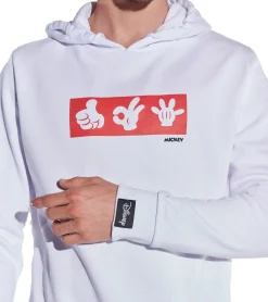 Pullover & Sweater*COURSE Mickey Mouse Herren Hoodie mit Mickey-Hand-Print und Patch Kapuzen-Pullover Baumwoll-Sweater 484 in Weiß oder Schwarz