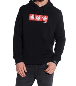 Pullover & Sweater*COURSE Mickey Mouse Herren Hoodie mit Mickey-Hand-Print und Patch Kapuzen-Pullover Baumwoll-Sweater 484 in Weiß oder Schwarz