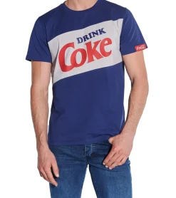 T-Shirts & Tank Tops*COURSE X Coca Cola Herren T-Shirt "DRINK Coke" Print Rundhals-Shirt Baumwoll-Shirt 901019 Blau/Grau
