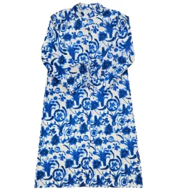 Große Größen|Kleider*Curvy Lady Damen Sommer-Kleid leichtes Maxi-Kleid mit Blumen-Print Große Größen 22231 Blau/Weiß