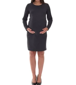 Kleider*O46bpx Damen Basic 2er-Pack Umstandsmoden-Kleid Frühlings-Kleid Pullover-Kleid Schwangerschafts-Kleid Mini-Kleid Umstandsmode 936292 Grau/Schwarz