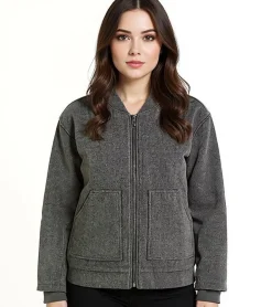 Große Größen|Mäntel & Jacken*O46bpx Damen Bomber-Jacke aus Woll-Mix Blouson mit aufgesetzten Taschen Übergangs-Jacke 952374 Grau