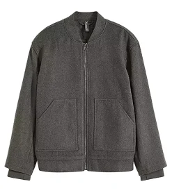 Große Größen|Mäntel & Jacken*O46bpx Damen Bomber-Jacke aus Woll-Mix Blouson mit aufgesetzten Taschen Übergangs-Jacke 952374 Grau