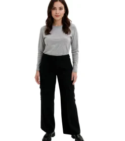 Hosen & Jeans*O46bpx Damen Cargo-Hose mit Woll-Anteil Freizeit-Hose Alltags-Hose Straight Fit 972290 Schwarz