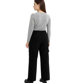 Hosen & Jeans*O46bpx Damen Cargo-Hose mit Woll-Anteil Freizeit-Hose Alltags-Hose Straight Fit 972290 Schwarz