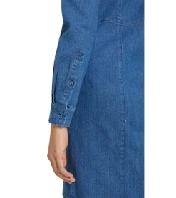 Kleider*O46bpx Damen Denim-Kleid mit Reverse-Kragen und Reißverschluss Frühlings-Kleid Jeans-Kleid Hemd-Kleid Mini-Kleid 960528 Blau