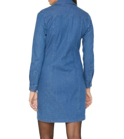 Kleider*O46bpx Damen Denim-Kleid mit Reverse-Kragen und Reißverschluss Frühlings-Kleid Jeans-Kleid Hemd-Kleid Mini-Kleid 960528 Blau