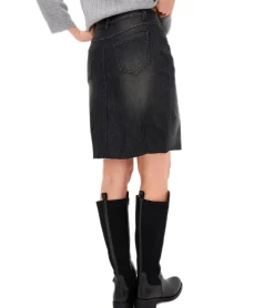 Röcke*O46bpx Damen Denim-Rock mit Strasssteinen Jeans-Rock Baumwoll-Rock Mini-Rock 918098 Schwarz/Grau