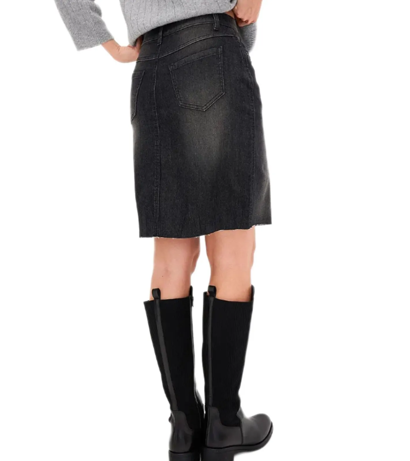 Röcke*O46bpx Damen Denim-Rock mit Strasssteinen Jeans-Rock Baumwoll-Rock Mini-Rock 918098 Schwarz/Grau